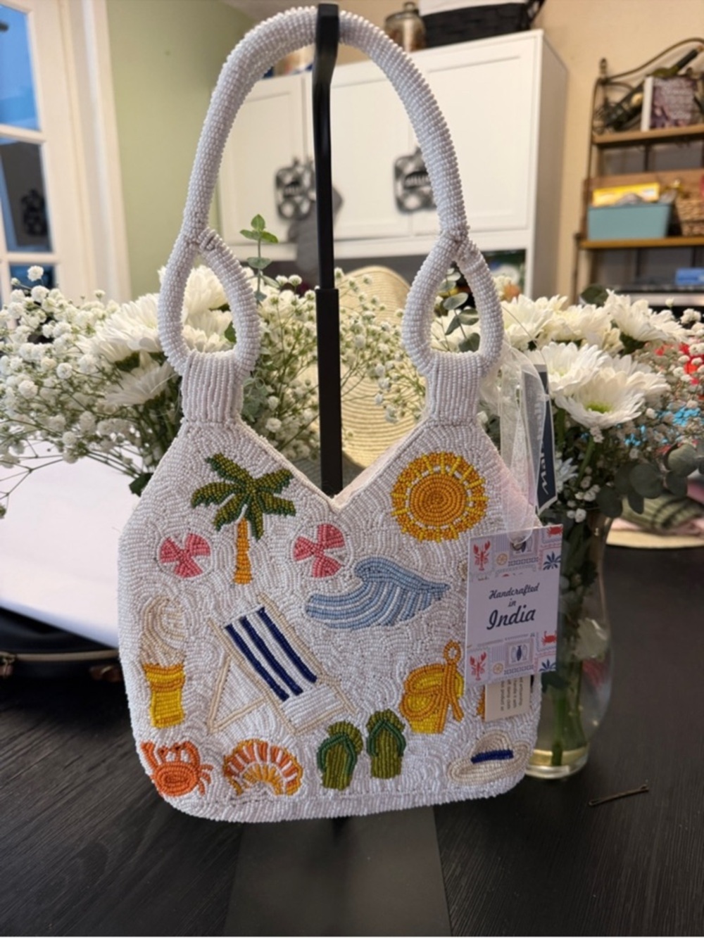 Marshalls White Beaded Tote with Colorful Beach Motifs - Picture 2 of 2